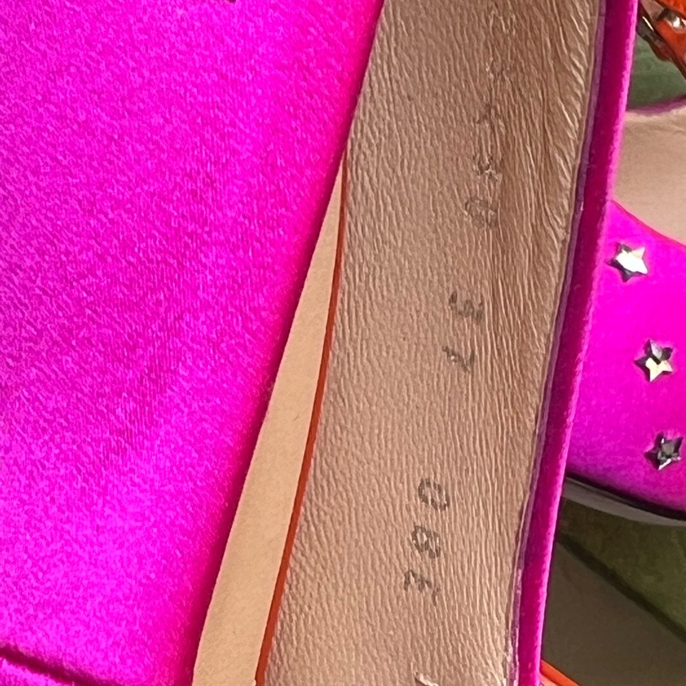 Gucci Jodie Pink Fuchsia Star crystal embellished Heels with Tangerine Strap - Picture 10 of 14